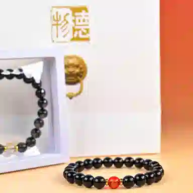 物㯖 五路财神财源滚滚多彩琉璃新中式国潮紫光檀诸事顺利招财进宝纳福转运珠百搭送礼平安好运檀木饰品 黑檀 木作手串 男女同款情侣款