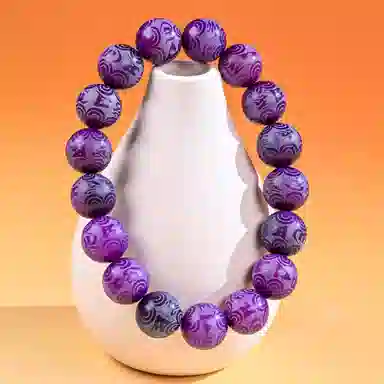 物㯖 国潮雕刻六字真言浅紫冰飘花佛珠招财纳福考试考研上岸绕指柔文艺民族风转运手持 好运 白玉菩提 手串 男女同款情侣款