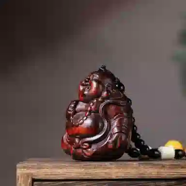 一念之间 物㯖 新中式国潮手工精雕盘玩挂件轻奢高级感车载挂饰随身把玩件招财进宝平安顺遂送礼盒#好运 檀木 木作把件 男女同款情侣款