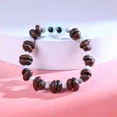 物㯖 新中式趣味咖啡豆【蓝色猫头】款小众轻奢高级感国潮念珠文玩前程似锦盘玩#好运 菩提子/菩提籽 手串 男女同款情侣款