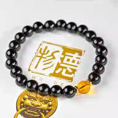 物㯖 五路财神财源滚滚多彩琉璃新中式国潮紫光檀诸事顺利招财进宝纳福转运珠百搭送礼平安好运檀木饰品 黑檀 木作手串 男女同款情侣款