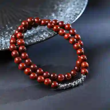 物㯖 小众设计双圈碎银几两文玩新中式轻奢高级感佛珠诸事顺遂平安喜乐八方来财盘玩念珠#寓意好物 血檀 木作手串 男女同款情侣款