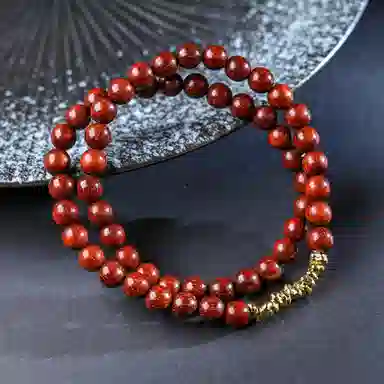 物㯖 小众设计双圈碎银几两文玩新中式轻奢高级感佛珠诸事顺遂平安喜乐八方来财盘玩念珠#寓意好物 血檀 木作手串 男女同款情侣款