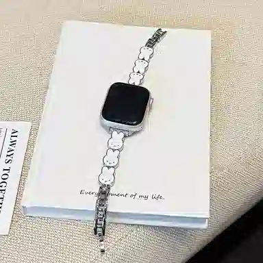 美惠多 表带 苹果适用 金属材质 可爱小白兔表链时尚小众男女通用