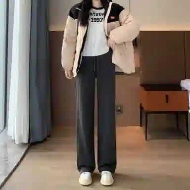 水中花 加绒直筒加厚保暖宽松舒适简约休闲裤 女款