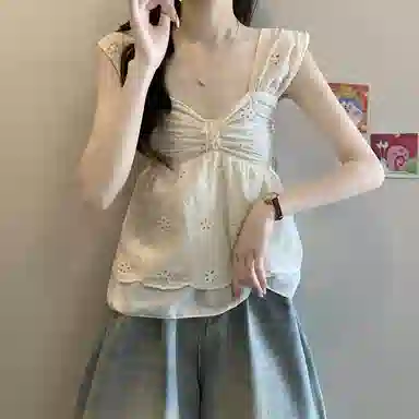 水中花 甜美韩版百搭娃娃上衣吊带 女款