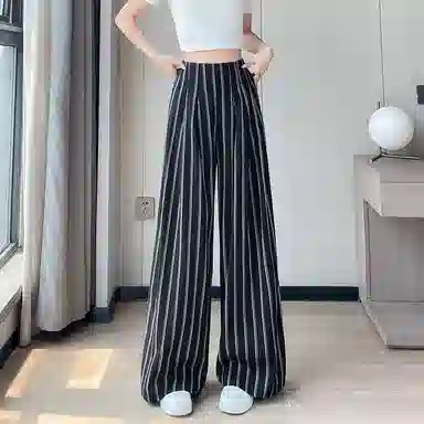 水中花 薄款阔腿条纹冰丝休闲裤 女款