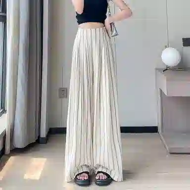 水中花 薄款阔腿条纹冰丝休闲裤 女款