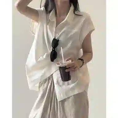 水中花 韩系飞飞袖夏季设计感小众法式上衣高级感复古小衫无袖衬衫 女款