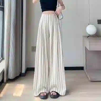 水中花 薄款阔腿条纹冰丝休闲裤 女款