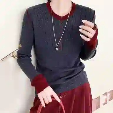 水中花 秋款打底套头休闲时尚舒适长袖针织衫 女款