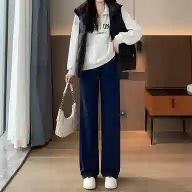 水中花 加绒直筒加厚保暖宽松舒适简约休闲裤 女款