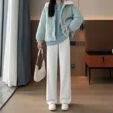 水中花 加绒直筒加厚保暖宽松舒适简约休闲裤 女款