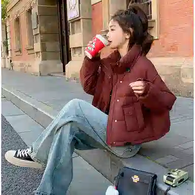 水中花 短款收腰立领棉服 女款