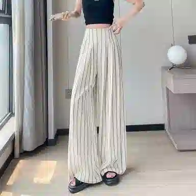水中花 薄款阔腿条纹冰丝休闲裤 女款