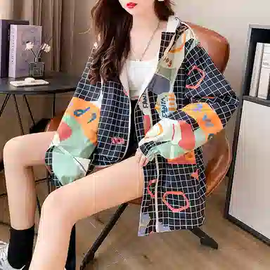 水中花 连帽格子字母卫衣 女款