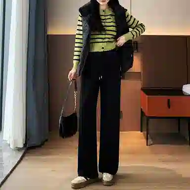 水中花 加绒直筒加厚保暖宽松舒适简约休闲裤 女款