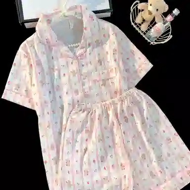夏芬妍 可爱卡通条纹蛋糕小熊云朵棉短袖短裤家居服柔软舒适休闲可外穿睡衣套装 女款