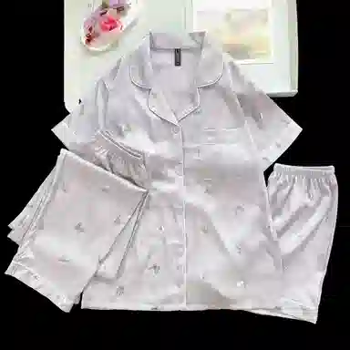 夏芬妍 简约休闲高级感蝴蝶冰丝翻领带胸垫家居服舒适亲肤短袖可外穿睡衣套装 女款 紫色