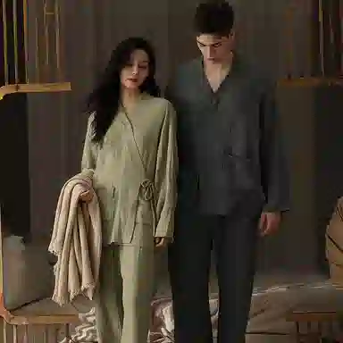 夏芬妍 轻盈舒适柔软侘寂风纯色婴儿棉双层纱开衫家居服休闲亲肤宽松长袖长裤可外穿睡衣套装 男女同款