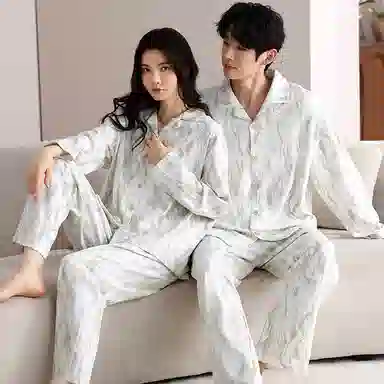 夏芬妍 时尚简约休闲不规则纯棉翻领家居服亲肤舒适长袖长裤可外穿睡衣套装 男款 浅灰色