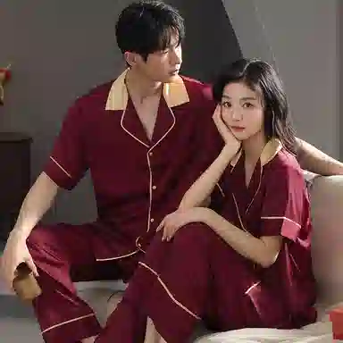 夏芬妍 大红喜庆系列  舒适丝滑柔软结婚本命年翻领丝绸冰丝家居服休闲长袖短袖长裤可外穿睡衣套装 男女同款