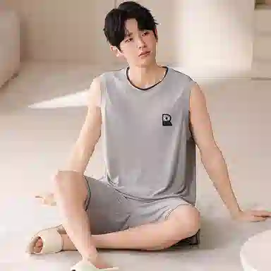 夏芬妍 简约时尚柔软亲肤纯色圆领背心短裤家居服休闲可外穿夏睡衣套装 男款