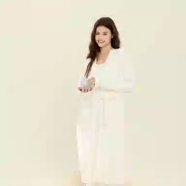 夏芬妍 简约时尚亲肤吊带浴袍三件套家居服保暖舒适休闲可外穿长袖长裤睡衣套装 女款 白色