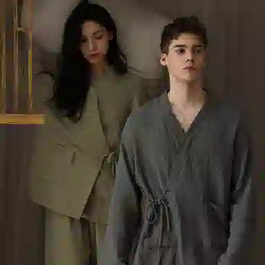 夏芬妍 轻盈舒适柔软侘寂风纯色婴儿棉双层纱开衫家居服休闲亲肤宽松长袖长裤可外穿睡衣套装 男女同款