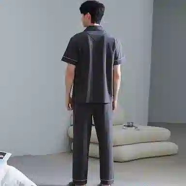 夏芬妍 简约舒适凉感休闲亲肤短袖长裤时尚可外穿翻领纯色家居服睡衣套装 男款