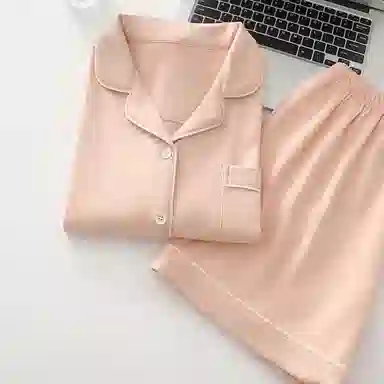 夏芬妍 简约休闲舒适时尚纯色纯棉翻领家居服亲肤宽松短袖短裤可外穿睡衣套装 女款