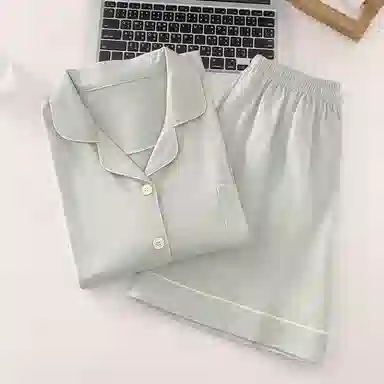 夏芬妍 简约休闲舒适时尚纯色纯棉翻领家居服亲肤宽松短袖短裤可外穿睡衣套装 女款