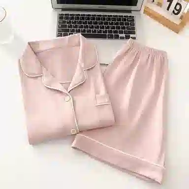 夏芬妍 简约休闲舒适时尚纯色纯棉翻领家居服亲肤宽松短袖短裤可外穿睡衣套装 女款