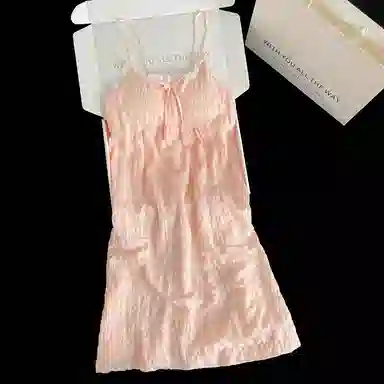 夏芬妍 甜美可爱少女粉蕾丝边蝴蝶结吊带家居服舒适柔软休闲带胸垫可外穿睡裙 女款