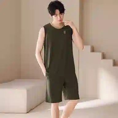 夏芬妍 简约时尚柔软亲肤纯色圆领背心短裤家居服休闲可外穿夏睡衣套装 男款