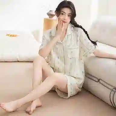 夏芬妍 甜美可爱卡通婴儿棉双层纱翻领短袖短裤家居服简约休闲可外穿睡衣套装 女款