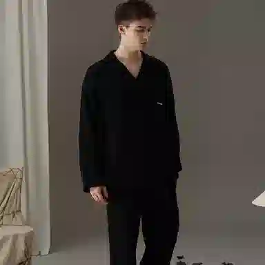 夏芬妍 舒适柔软纯色长袖上衣家居服休闲亲肤可外穿长裤睡衣套装 男款 黑色