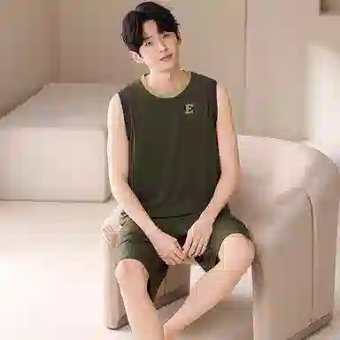 夏芬妍 简约时尚柔软亲肤纯色圆领背心短裤家居服休闲可外穿夏睡衣套装 男款