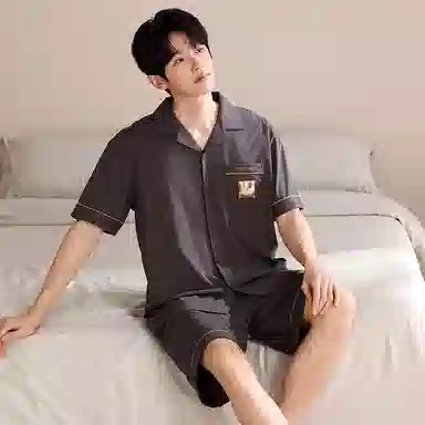夏芬妍 简约舒适柔软纯色卡通兔子纯棉翻领家居服透气亲肤宽松短袖短裤可外穿睡衣套装 男女同款