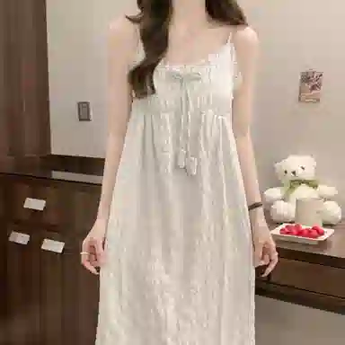 夏芬妍 甜美可爱少女粉蕾丝边蝴蝶结吊带家居服舒适柔软休闲带胸垫可外穿睡裙 女款