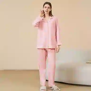 夏芬妍 舒适柔软黄边翻领孕期月子服家居服简约亲肤休闲长袖长裤可外穿睡衣套装 女款