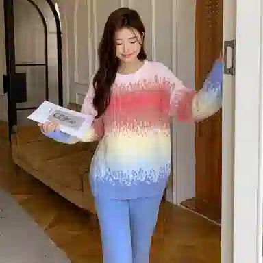 夏芬妍 简约甜美柔软亲肤多巴胺半边绒家居服蓄温保暖长袖长裤可外穿睡衣套装 女款 蓝色