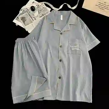 夏芬妍 简约舒适纯色翻领云朵棉短袖短裤家居服柔软休闲可外穿夏季睡衣套装 男款