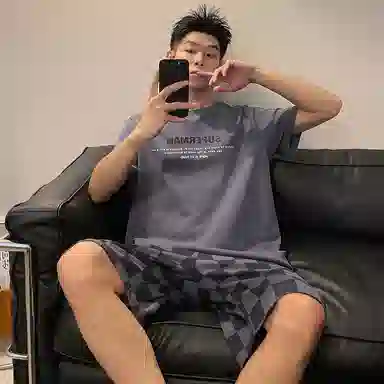 夏芬妍 简约休闲舒适时尚圆领家居服亲肤宽松短袖短裤可外穿睡衣套装 男款 灰色