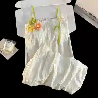 夏芬妍 甜美少女风柔软纯色花朵云朵棉亲肤休闲时尚吊带带胸垫可外穿睡衣家居服睡裙 女款