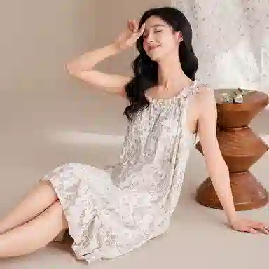 夏芬妍 甜美公主风碎花吊带云朵棉睡衣家居服简约休闲带胸垫可外穿夏季睡裙 女款