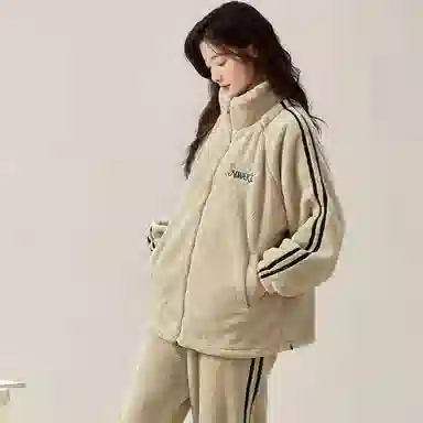 夏芬妍 简约亲肤时尚家居加厚保暖舒适可外穿长袖长裤睡衣套装 女款 浅卡色