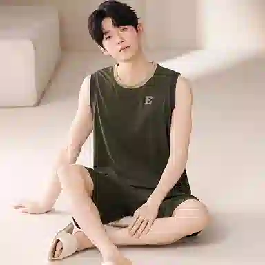 夏芬妍 简约时尚柔软亲肤纯色圆领背心短裤家居服休闲可外穿夏睡衣套装 男款