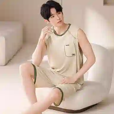 夏芬妍 简约时尚柔软亲肤纯色圆领背心短裤家居服休闲可外穿夏睡衣套装 男款