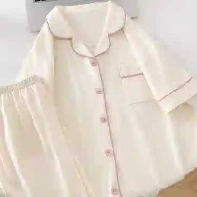 夏芬妍 简约休闲舒适时尚纯色纯棉翻领家居服亲肤宽松短袖短裤可外穿睡衣套装 女款